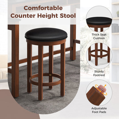 Modern 3 Piece Bar Table Set with Power Outlets Storage Shelves and 2 Upholstered Stools in Black