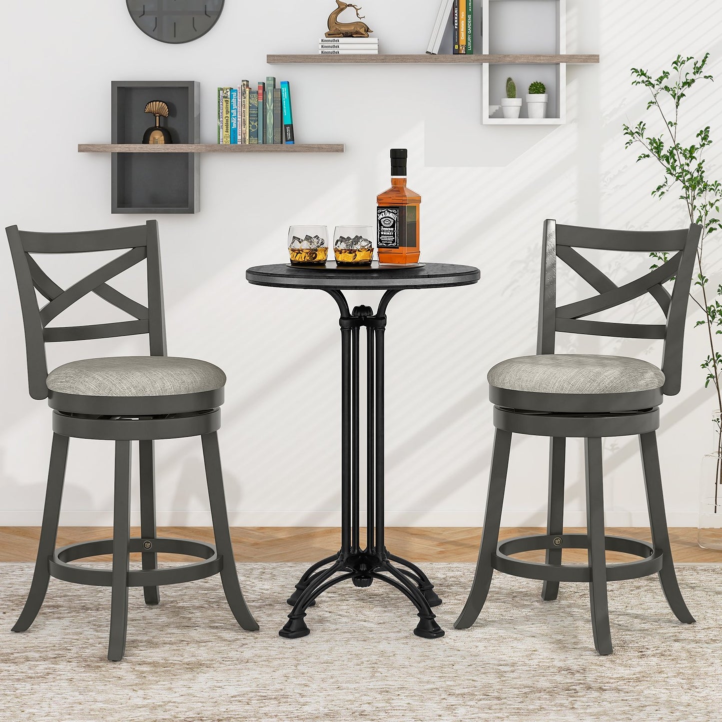 Swivel Bar Stools with Hollow Back and Plush Padded Seat 27 Inch – Set of 2