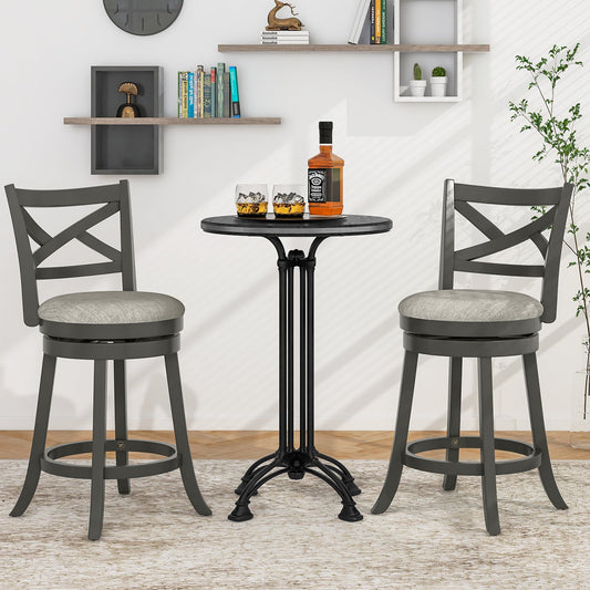 Swivel Bar Stools with Hollow Back and Plush Padded Seat 27 Inch – Set of 2