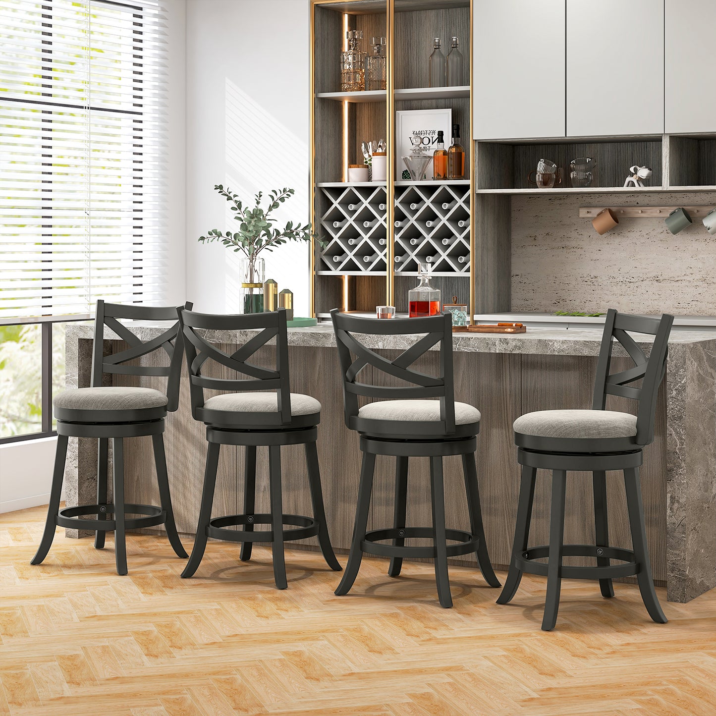 Swivel Bar Stools with Hollow Back and Plush Padded Seat 27 Inch – Set of 2