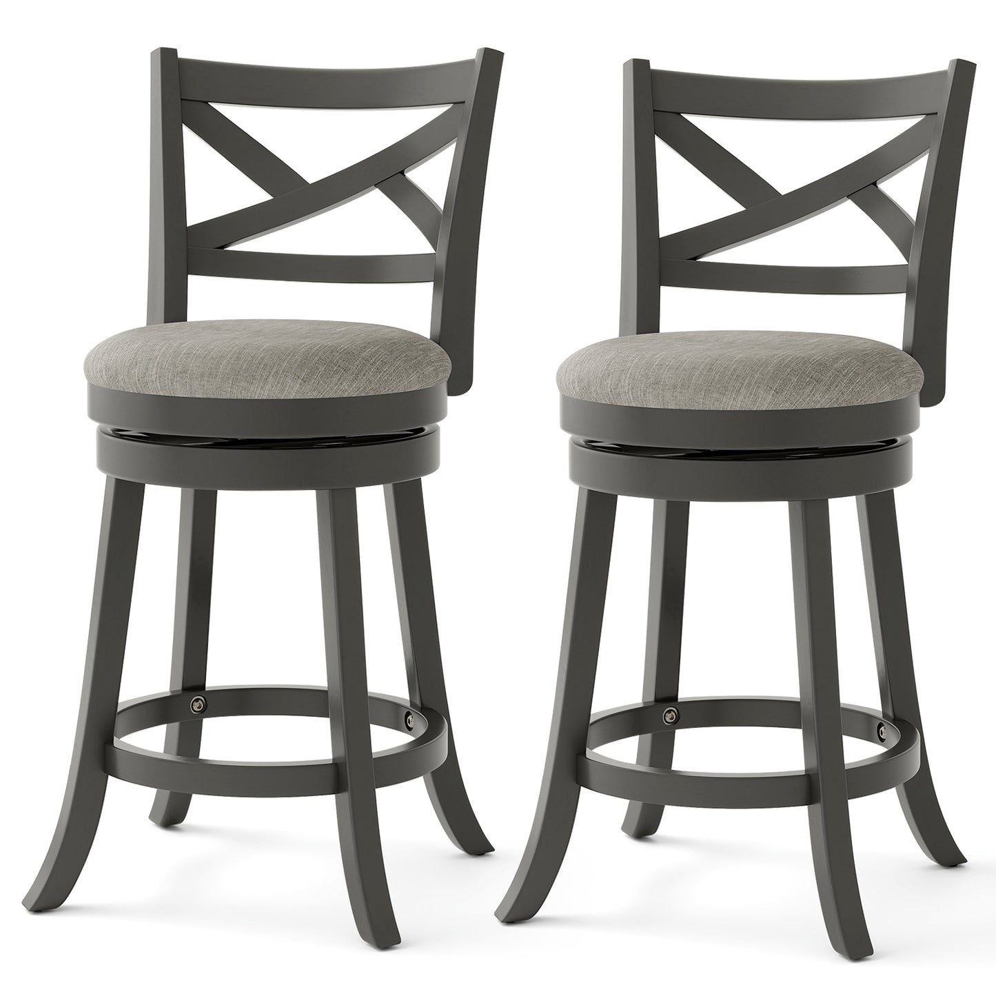 Swivel Bar Stools with Hollow Back and Plush Padded Seat 27 Inch – Set of 2