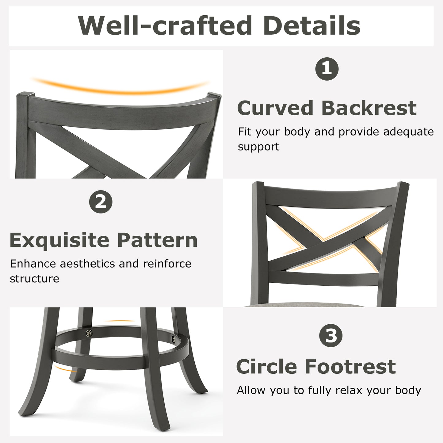 Swivel Bar Stools with Hollow Back and Plush Padded Seat 27 Inch – Set of 2