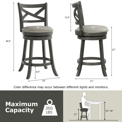Swivel Bar Stools with Hollow Back and Plush Padded Seat 27 Inch – Set of 2