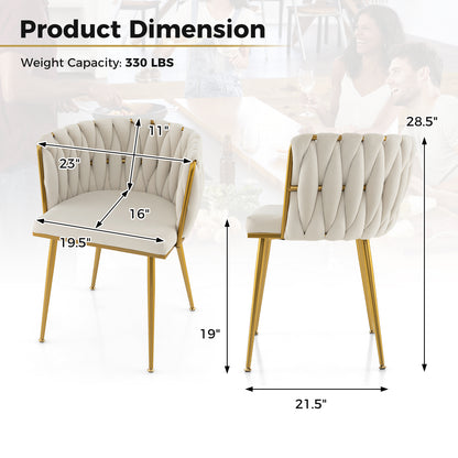 Set of 2 Velvet Upholstered Dining Chairs with Curved Backrest and Metal Frame - White