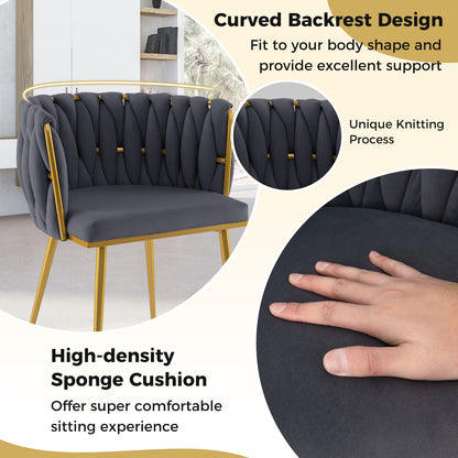 Set of 2 Velvet Upholstered Dining Chairs with Curved Backrest and Metal Frame - Grey