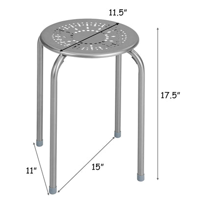 Set of 6 Stackable Metal Stools with Daisy Design Backless and Versatile Grey Round Stools