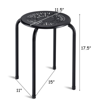 Set of 6 Stackable Metal Stools with Daisy Design Backless and Versatile Black Round Stools