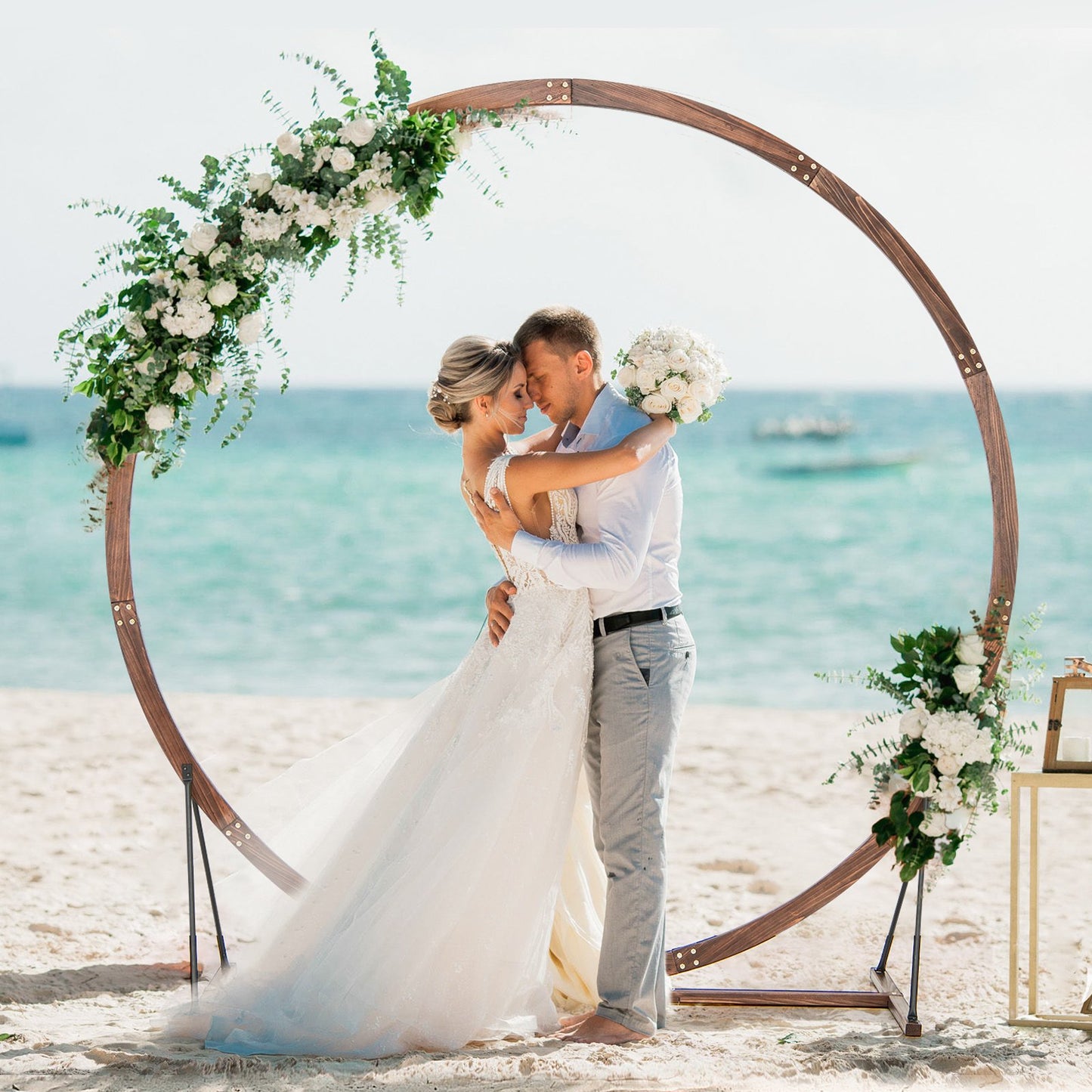 Round Wooden Wedding Arch with Multiple Decoration Options