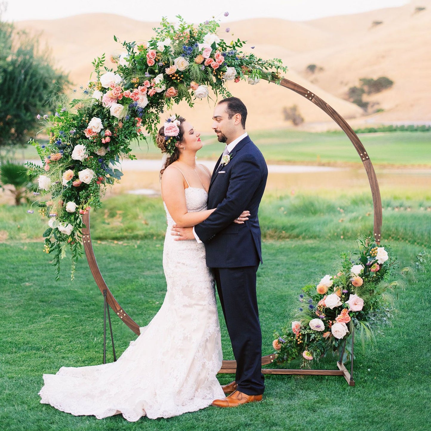 Round Wooden Wedding Arch with Multiple Decoration Options