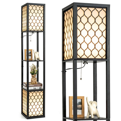 Modern Freestanding Floor Lamp with Dual Shelves, Pull Chain & Foot Switch
