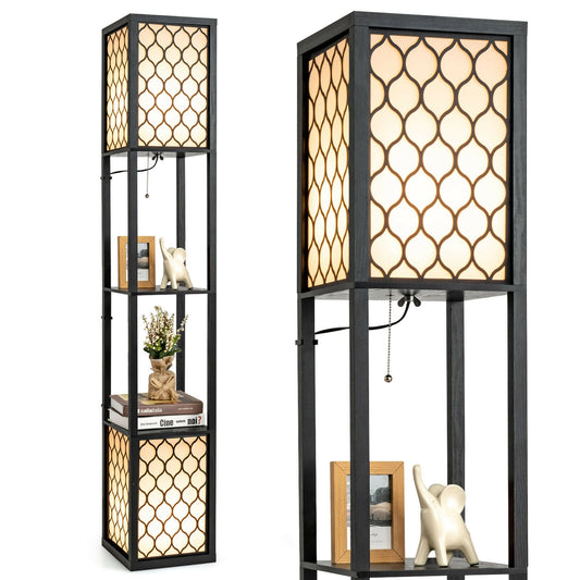 Modern Freestanding Floor Lamp with Dual Shelves, Pull Chain & Foot Switch