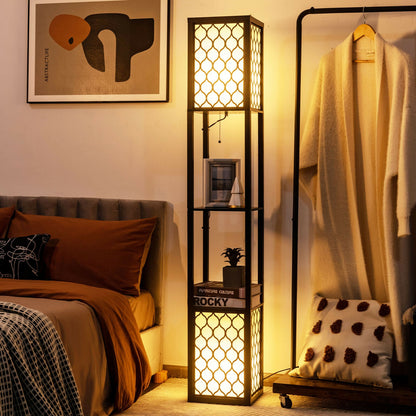 Modern Freestanding Floor Lamp with Dual Shelves, Pull Chain & Foot Switch