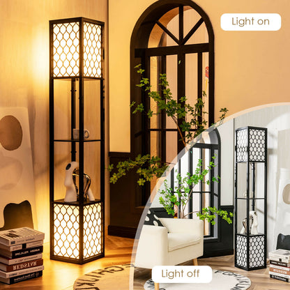 Modern Freestanding Floor Lamp with Dual Shelves, Pull Chain & Foot Switch
