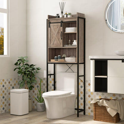 4 Tier Bathroom Storage Cabinet with Adjustable Shelves and Sliding Barn Door
