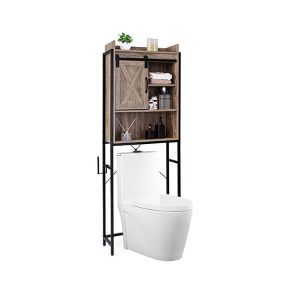 4 Tier Bathroom Storage Cabinet with Adjustable Shelves and Sliding Barn Door