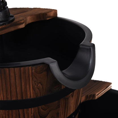 Rustic 2 Tier Wooden Barrel Waterfall Fountain with Decorative Pump