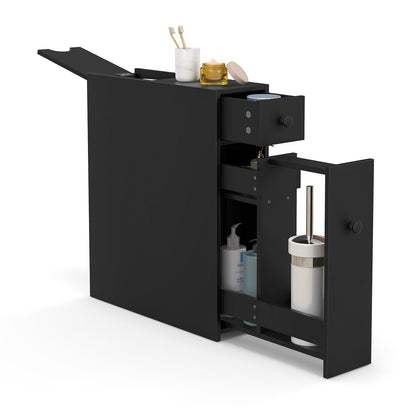 Slim White Bathroom Storage Cabinet with Slide Out Drawers