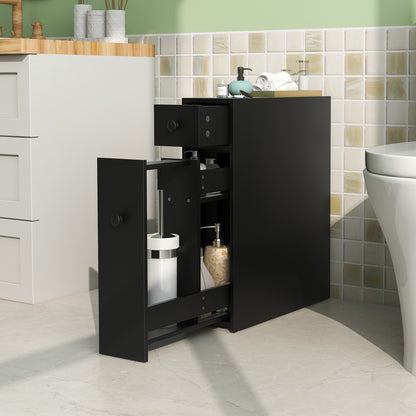 Slim White Bathroom Storage Cabinet with Slide Out Drawers