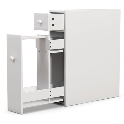 Slim White Bathroom Storage Cabinet with Slide Out Drawers