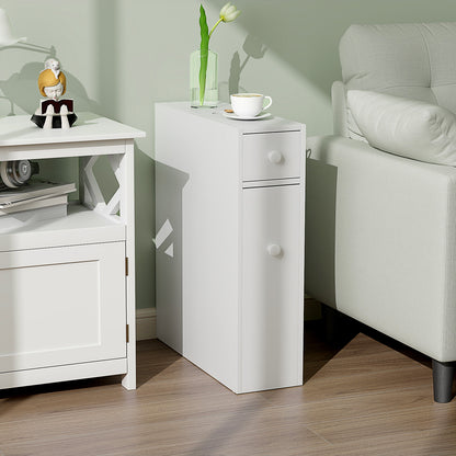 Slim White Bathroom Storage Cabinet with Slide Out Drawers