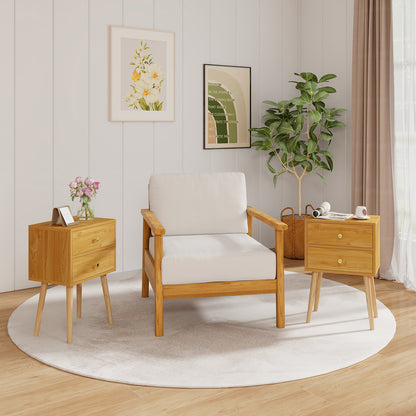 Compact Nightstand with Storage Drawers, Mid-Century Style – Natural