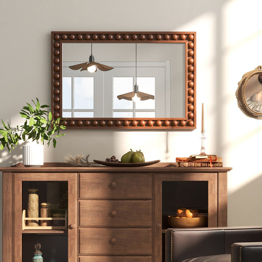 24 x 36 Inch Brown Rustic Wood-Framed Wall Mirror – Perfect for Living Room & Bedroom