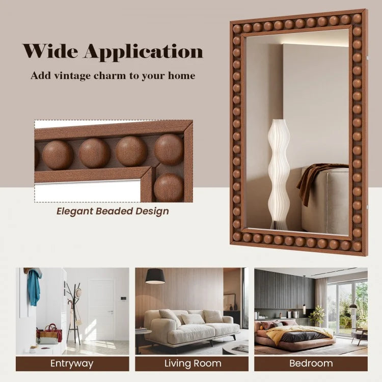 24 x 36 Inch Brown Rustic Wood-Framed Wall Mirror – Perfect for Living Room & Bedroom