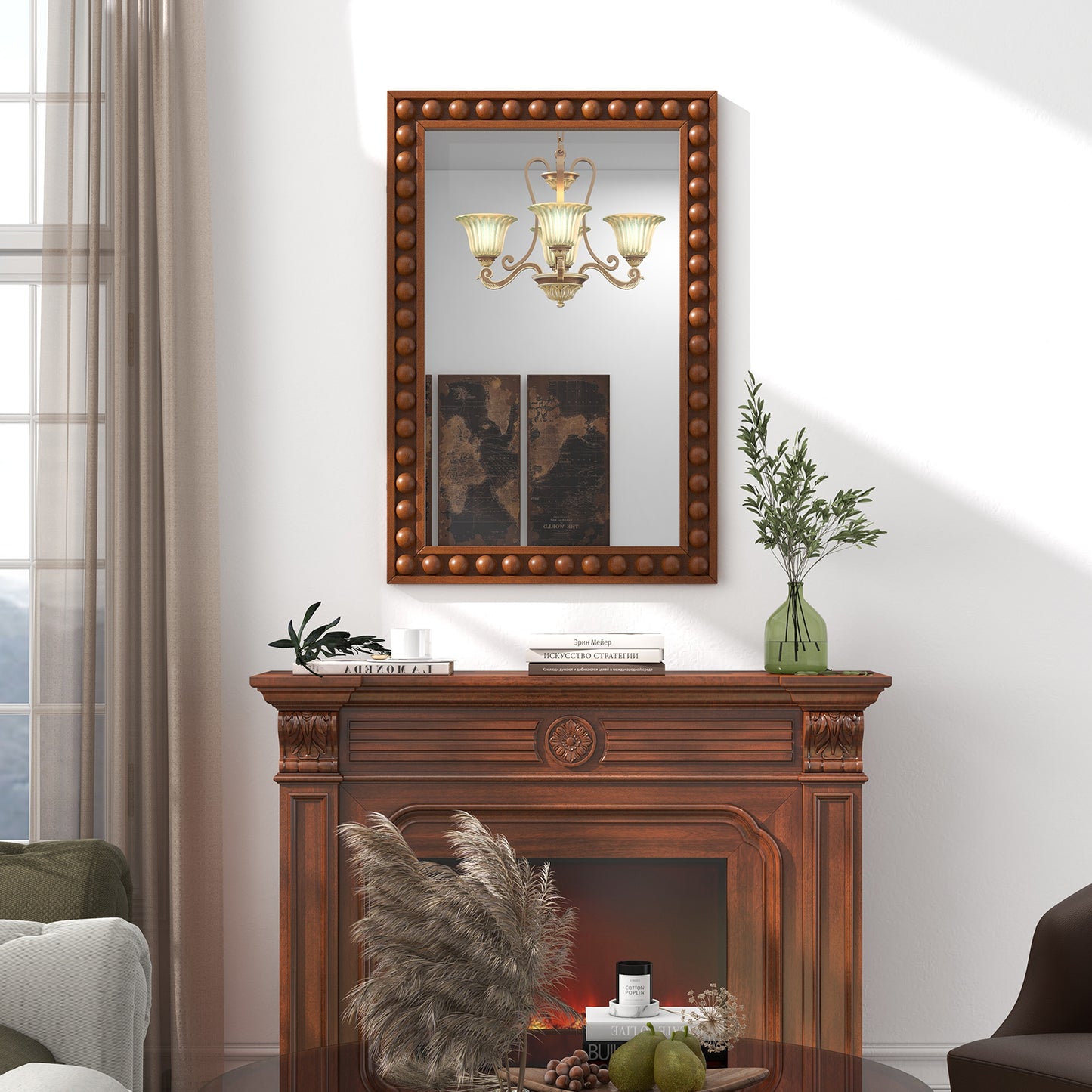 24 x 36 Inch Brown Rustic Wood-Framed Wall Mirror – Perfect for Living Room & Bedroom