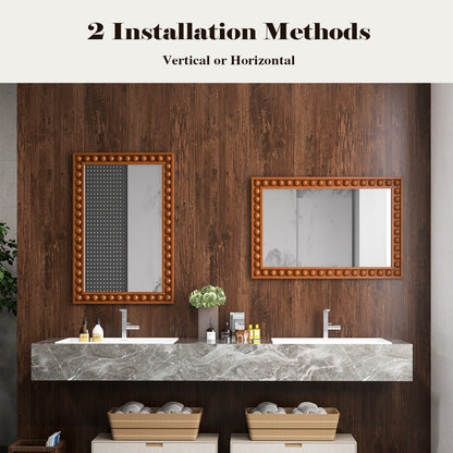 24 x 36 Inch Brown Rustic Wood-Framed Wall Mirror – Perfect for Living Room & Bedroom