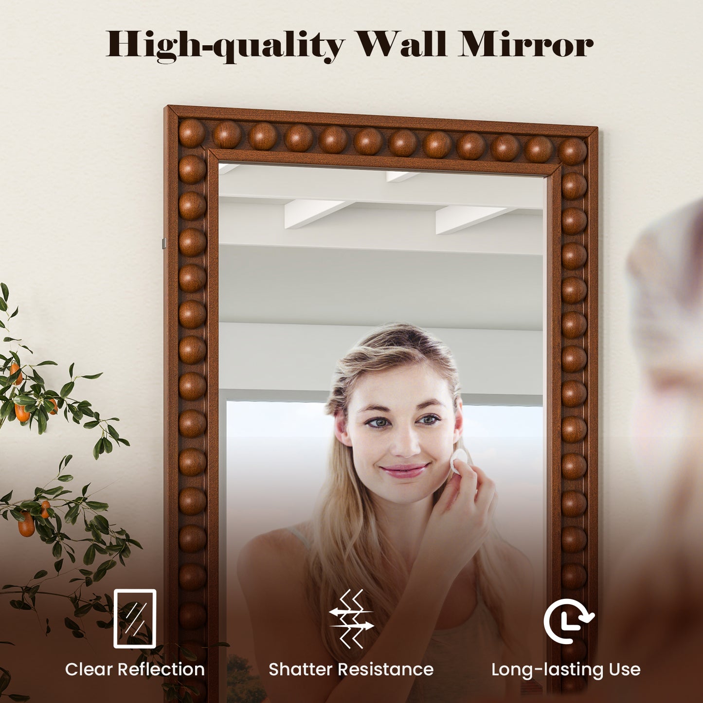 24 x 36 Inch Brown Rustic Wood-Framed Wall Mirror – Perfect for Living Room & Bedroom