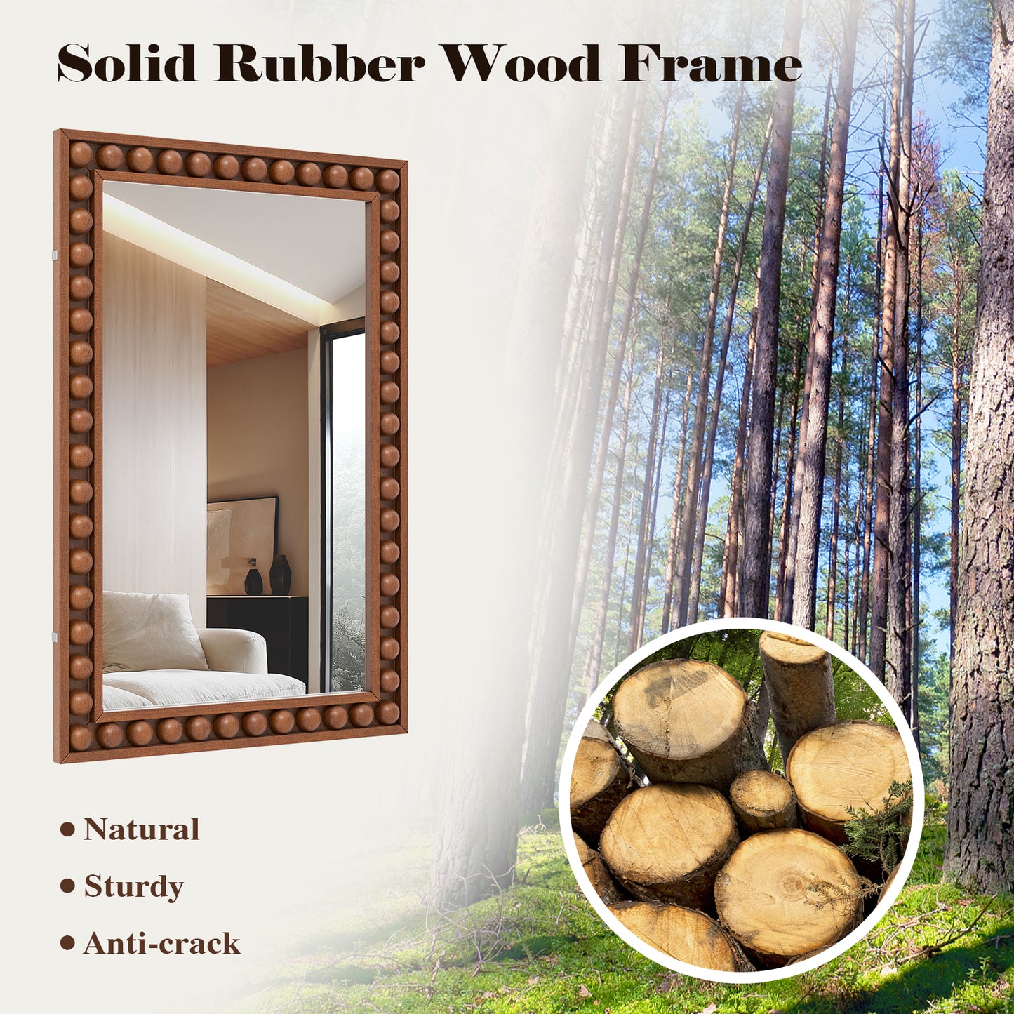 24 x 36 Inch Brown Rustic Wood-Framed Wall Mirror – Perfect for Living Room & Bedroom