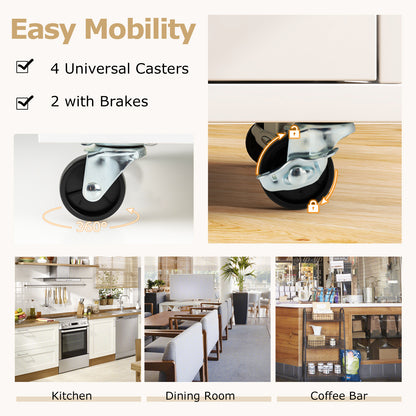 Kitchen Island Cart with Built-In Power Outlets and Storage for Dining Room