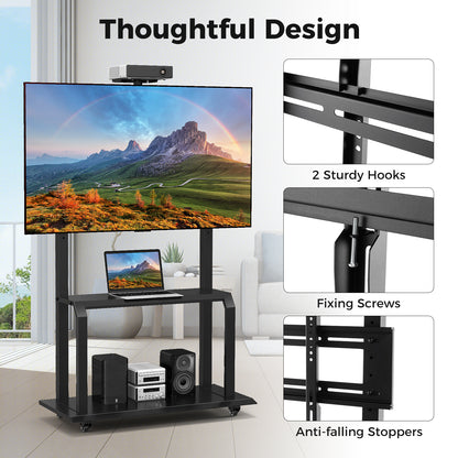 Rolling TV Stand with Adjustable Camera Shelf and Dual AV Storage for 32 to 80 Inch TVs