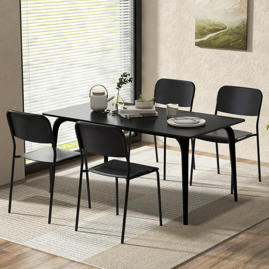 Set of 4 Modern Dining Chairs with Tilted Backrest and Metal Legs - Black