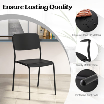 Set of 4 Modern Dining Chairs with Tilted Backrest and Metal Legs - Black