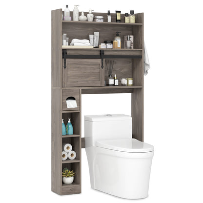 Over-The-Toilet Storage Cabinet with Sliding Door, Adjustable Shelves & Hooks