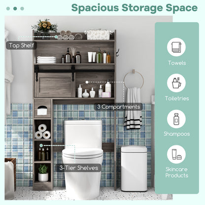 Over-The-Toilet Storage Cabinet with Sliding Door, Adjustable Shelves & Hooks