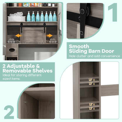 Over-The-Toilet Storage Cabinet with Sliding Door, Adjustable Shelves & Hooks