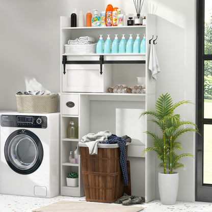 Over-The-Toilet Storage Cabinet with Sliding Door, Adjustable Shelves & Hooks