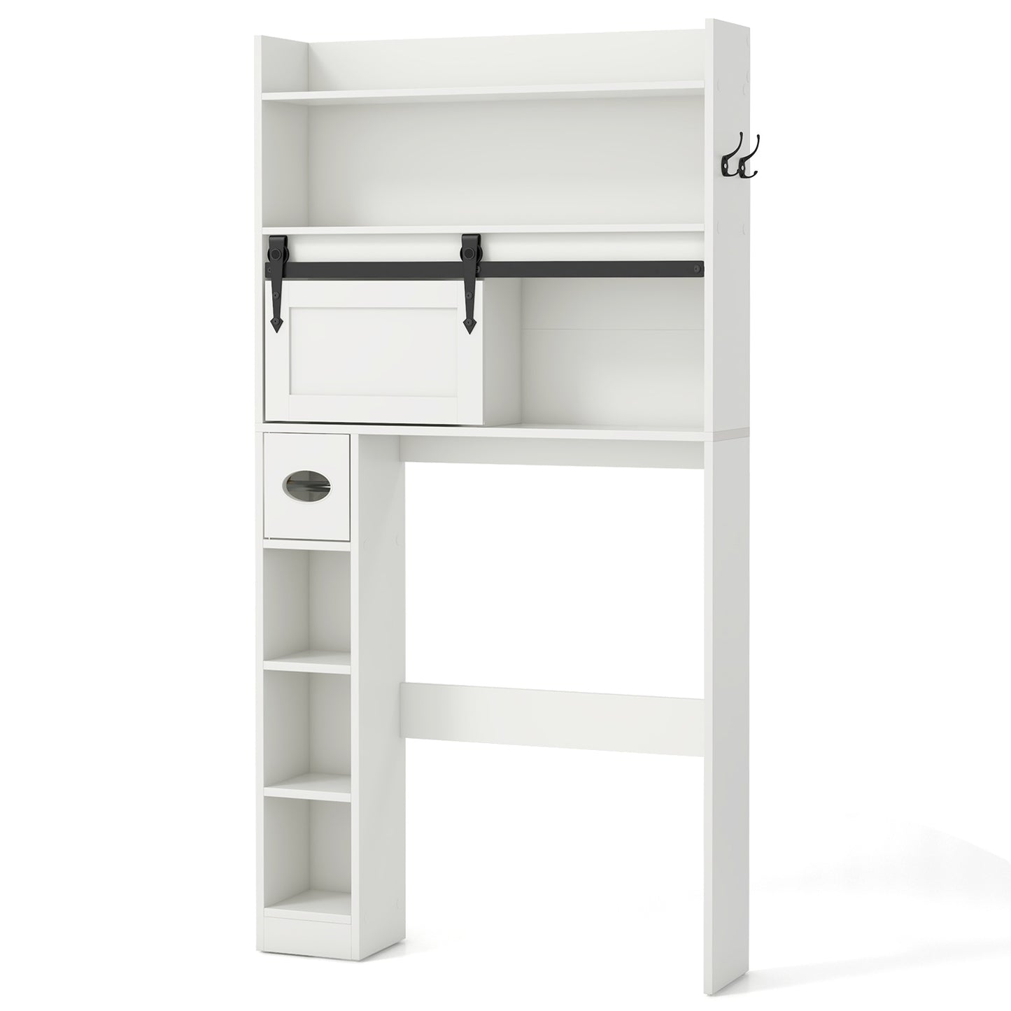 Over-The-Toilet Storage Cabinet with Sliding Door, Adjustable Shelves & Hooks