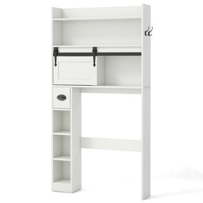 Over-The-Toilet Storage Cabinet with Sliding Door, Adjustable Shelves & Hooks