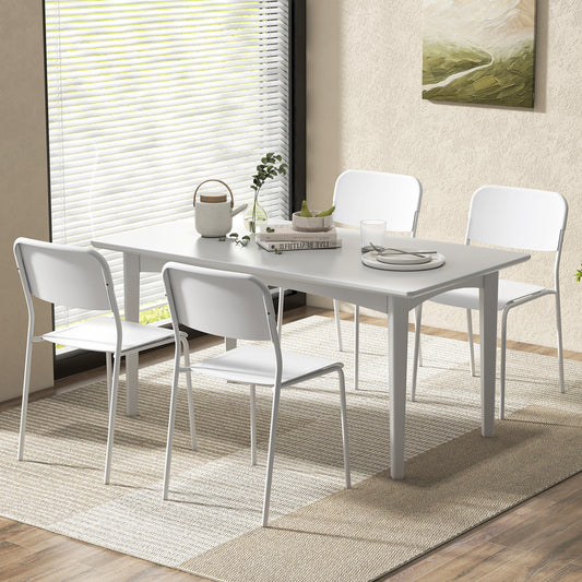 Set of 4 Modern Dining Chairs with Tilted Backrest and Metal Legs - White