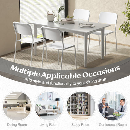 Set of 4 Modern Dining Chairs with Tilted Backrest and Metal Legs - White