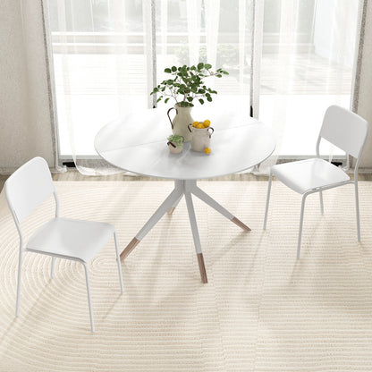 Set of 4 Modern Dining Chairs with Tilted Backrest and Metal Legs - White