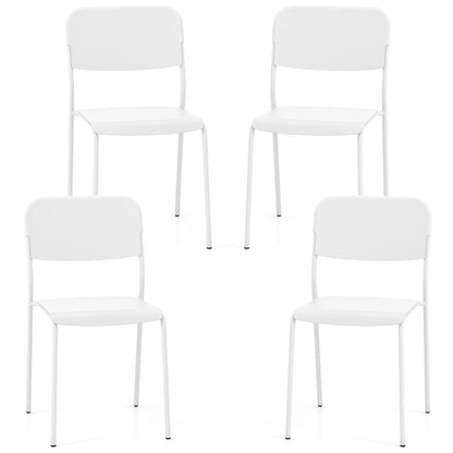 Set of 4 Modern Dining Chairs with Tilted Backrest and Metal Legs - White