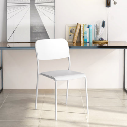 Set of 4 Modern Dining Chairs with Tilted Backrest and Metal Legs - White