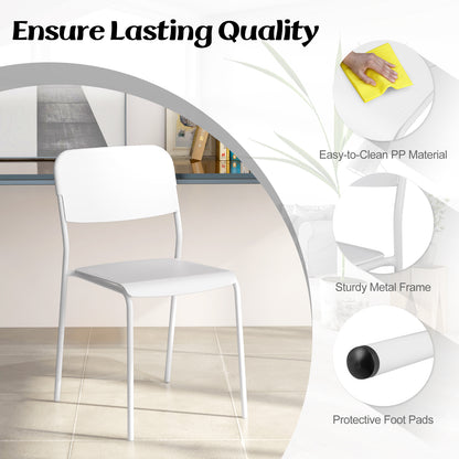 Set of 4 Modern Dining Chairs with Tilted Backrest and Metal Legs - White