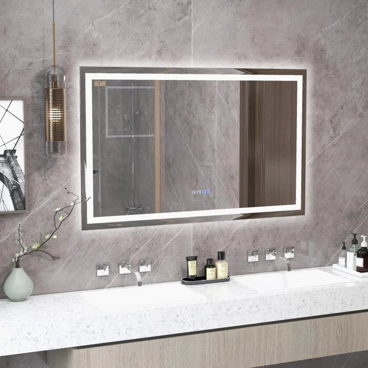 LED Wall-Mounted Bathroom Mirror with 3 Color Dimmable Lighting & Anti-Fog Function