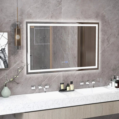 LED Wall-Mounted Bathroom Mirror with 3 Color Dimmable Lighting & Anti-Fog Function