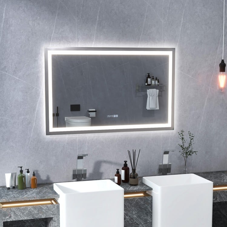LED Wall-Mounted Bathroom Mirror with 3 Color Dimmable Lighting & Anti-Fog Function